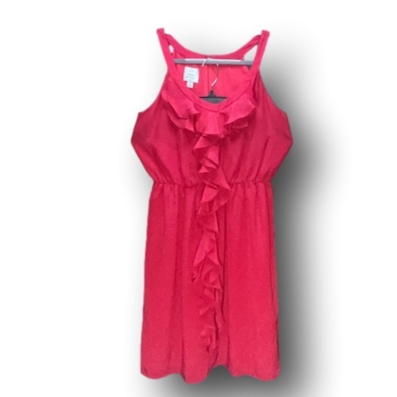 100% Silk Suzi Chin for Maggy Boutique soft red ruffled dress - Picture 2 of 12